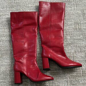 Red Faux Leather Boots